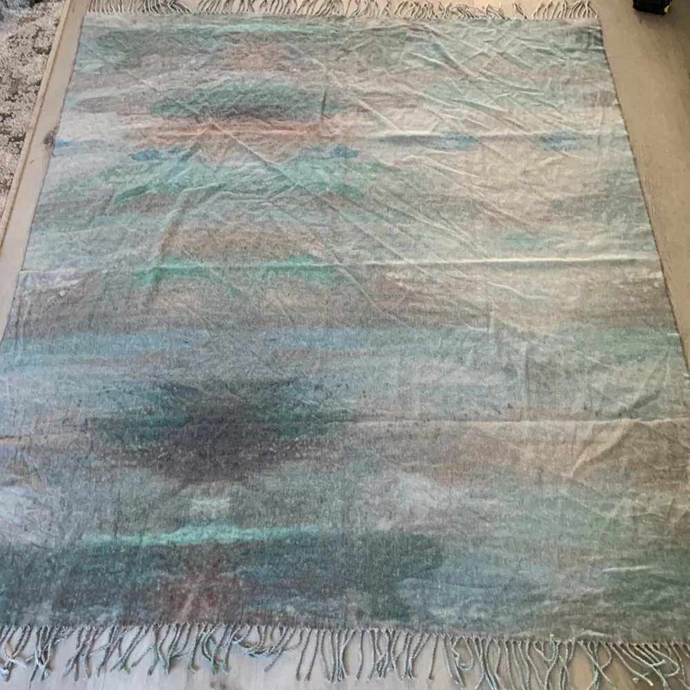 NIDO NOTTE ITALIA LUXURY FRINGED MULTICOLORED THROW BLANKET gray blue cotton‎